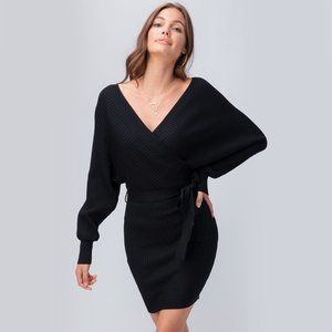 Love Tree Long Sleeve Sweater Wrap Belt Dress